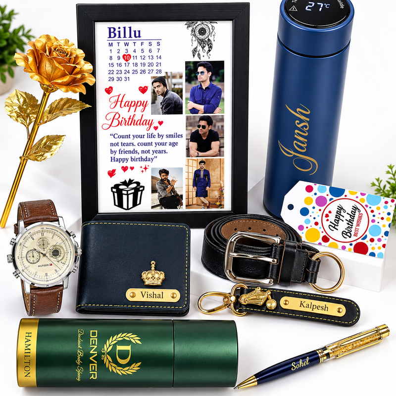 Personalized Gift Hamper Set – Watch & Keychain, Black