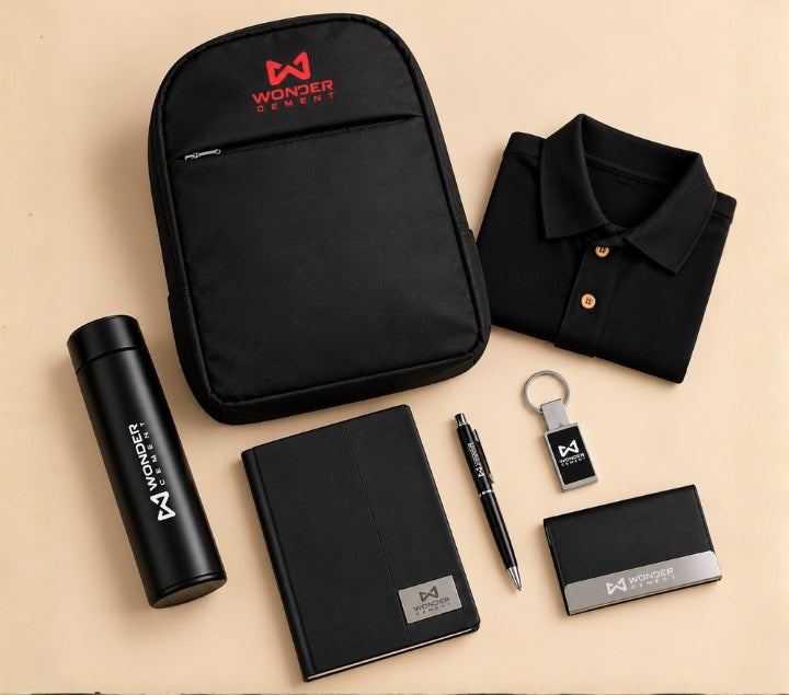 Premium 6-Piece Corporate Gift Set – Backpack, Shirt, Diary, Pen, Keychain & Bottle