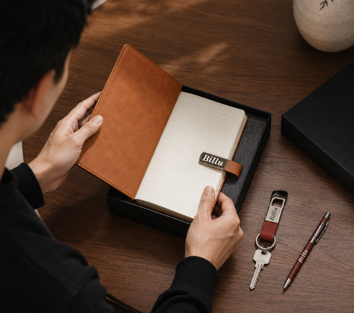 Personalized Men's Gift Hamper Set – Pen, Keychain & Diary