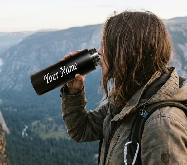 Personalized 500ml Stainless Steel Water Bottle – Custom Name Print, Black