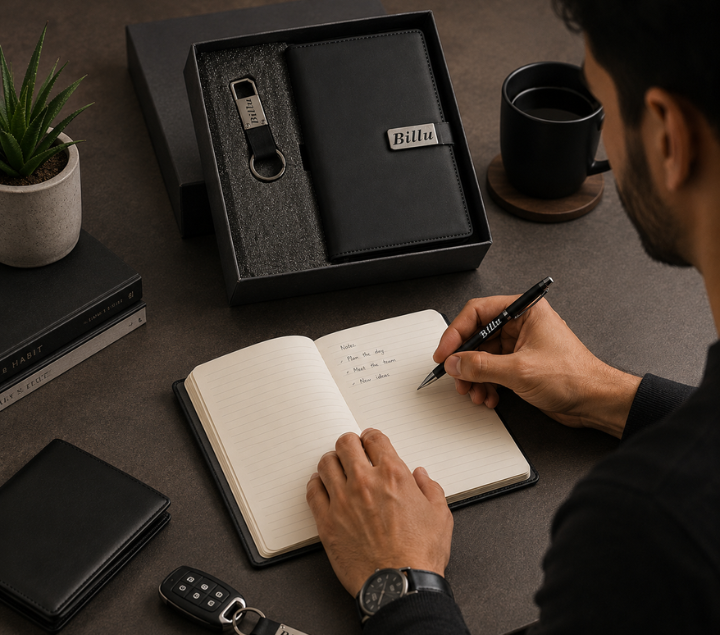 Personalized Men's Gift Hamper Set – Pen, Keychain & Diary