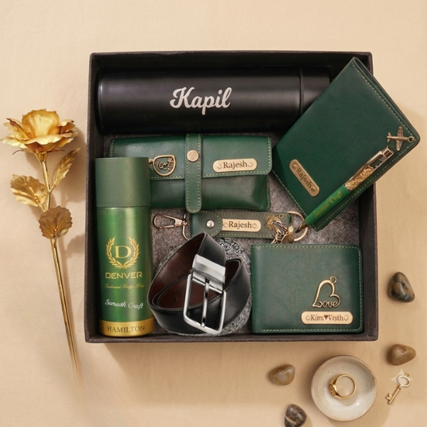 Personalized Gift Hamper Set – Wallet, Bottle & Passport Cover