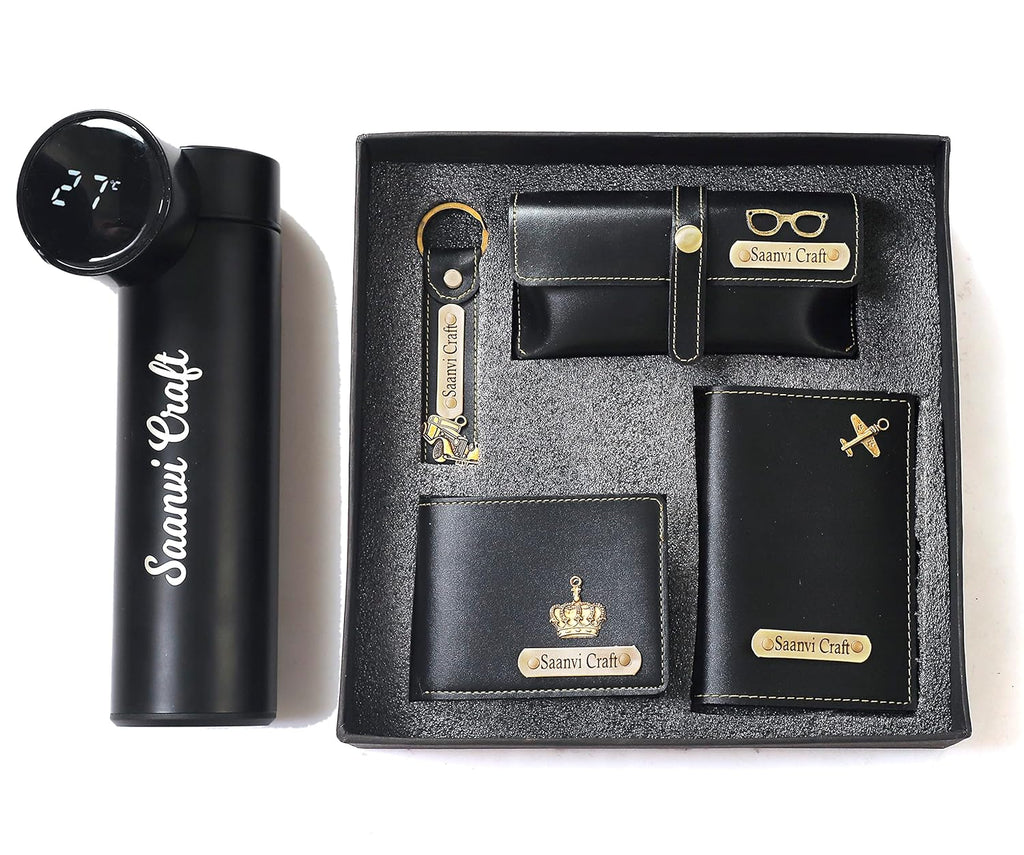 Personalized 5 in 1 Men’s Gift Set with LED Bottle Wallet Passport Cover