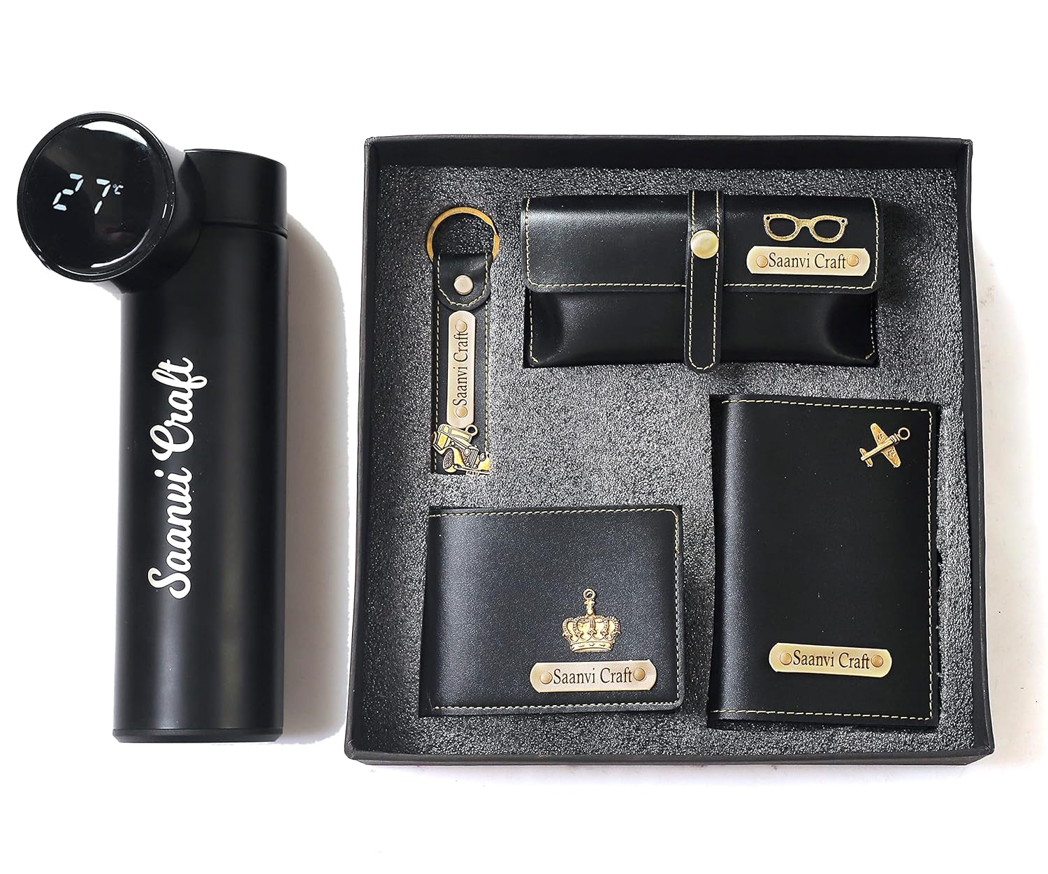 Personalized 5 in 1 Men’s Gift Set with LED Bottle Wallet Passport Cover