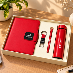 Premium Corporate Gift Set – PU Notebook, Stainless Steel Flask, Pen & Keychain | Models 3099–3102
