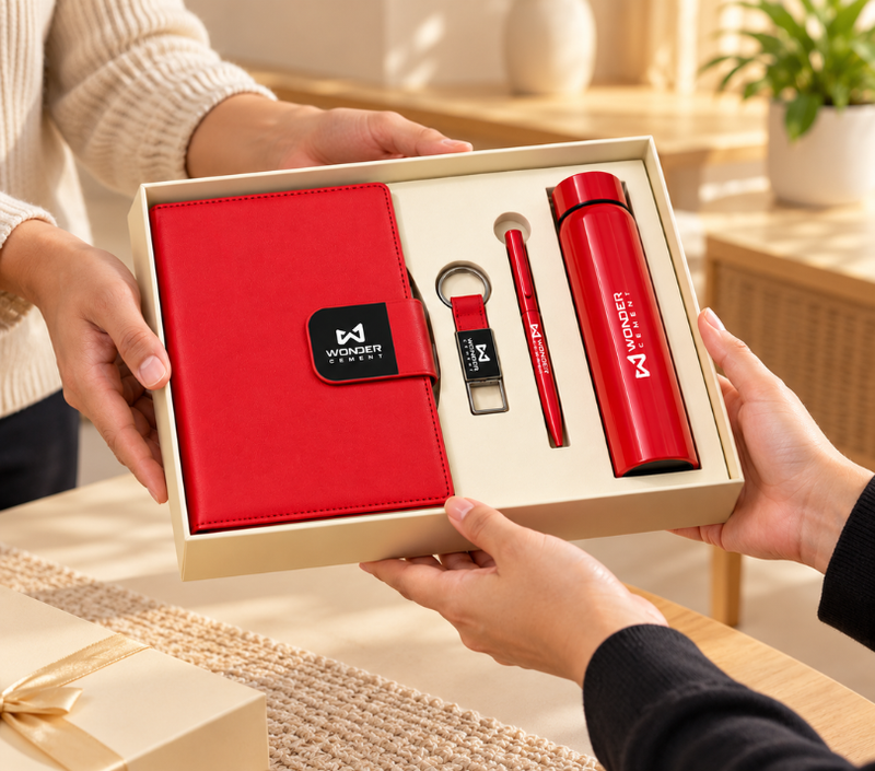 Premium Corporate Gift Set – PU Notebook, Stainless Steel Flask, Pen & Keychain | Models 3099–3102