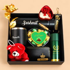 Personalized Luxury Gift Hamper with Teddy Bear, Wallet, Tumbler & Chocolates