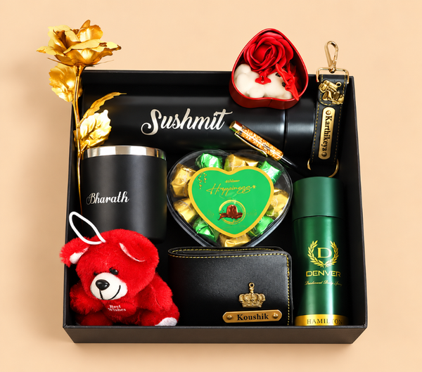 Personalized Luxury Gift Hamper with Teddy Bear, Wallet, Tumbler & Chocolates