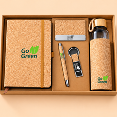 Eco-Friendly Cork Gift Set with Notebook, Bottle, Pen & Keychain