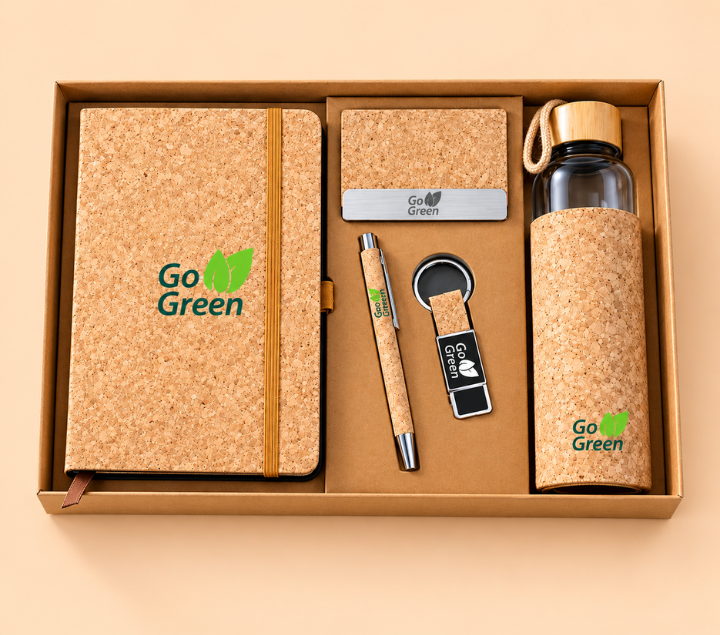 Eco-Friendly Cork Gift Set with Notebook, Bottle, Pen & Keychain