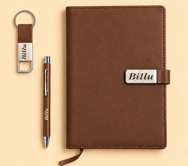 Personalized Men's Office Gift Hamper – Pen, Keychain & Diary, Assorted Colours