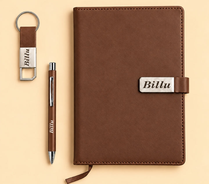 Personalized Men's Office Gift Hamper – Pen, Keychain & Diary, Assorted Colours