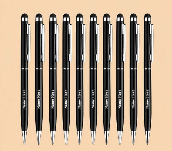 Personalized Premium Black Ballpoint Pen with Stylus – Elegant Gift Pen