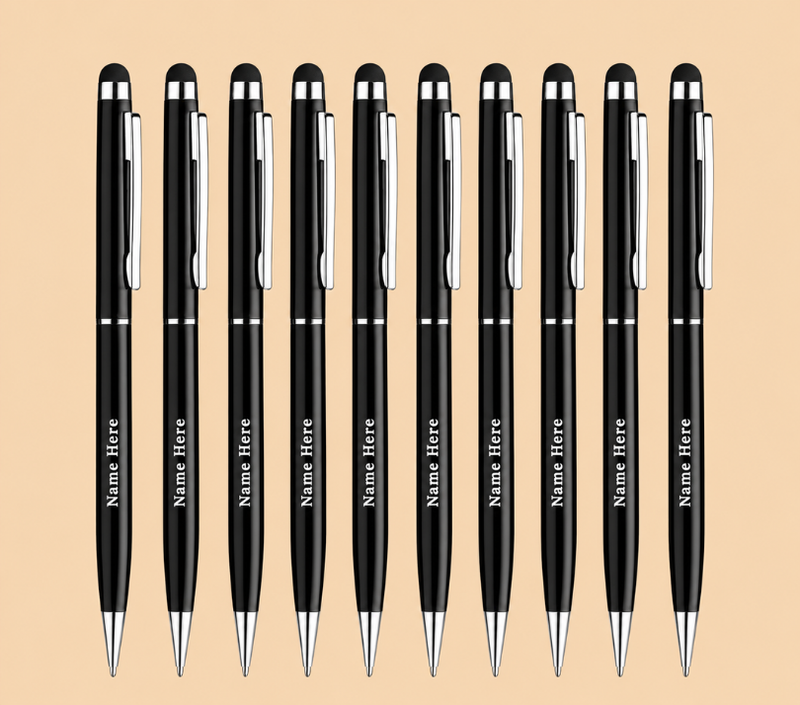Personalized Premium Black Ballpoint Pen with Stylus – Elegant Gift Pen