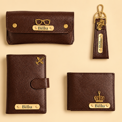Personalized Gift Hamper Set – Wallet, Keychain, Passport Cover & Sunglasses Case, Assorted Colours