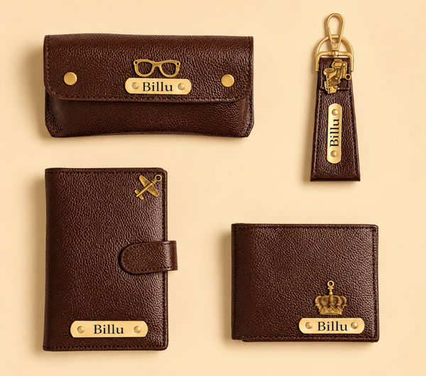 Personalized Gift Hamper Set – Wallet, Keychain, Passport Cover & Sunglasses Case, Assorted Colours