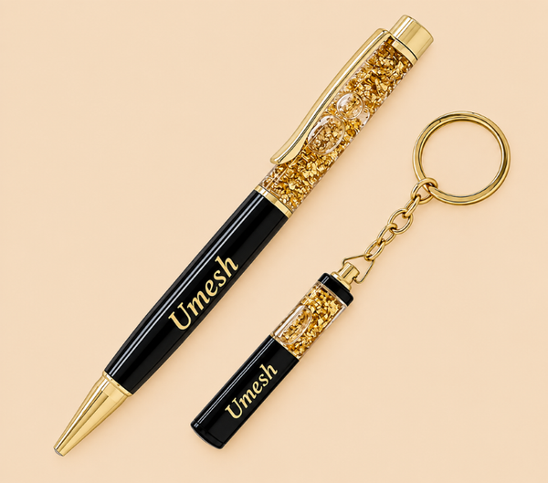 Personalized Gift Hamper Set – Pen & Keychain, Black