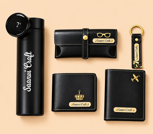 Personalized Gift Hamper Set – Wallet, LED Bottle & Passport Cover