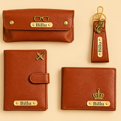 Personalized Gift Hamper Set – Wallet, Keychain, Passport Cover & Sunglasses Case, Assorted Colours