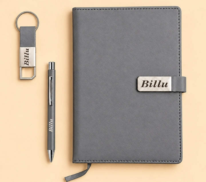 Personalized Men's Office Gift Hamper – Pen, Keychain & Diary, Assorted Colours