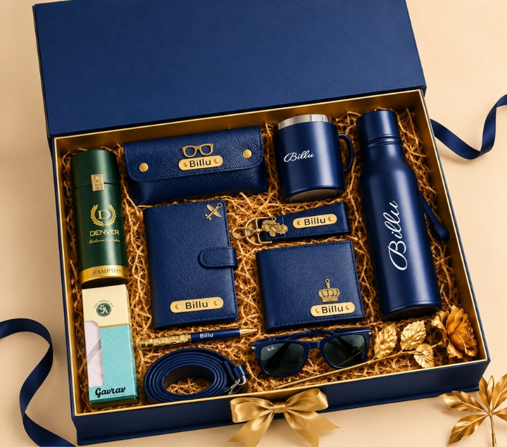 Personalized Men's Gift Set – Wallet, Bottle, Mug & Pen, Classic Colours
