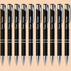 Personalized Premium Metal Ballpoint Pen – Black & Silver, Smooth Writing Pen with Custom Name Engraving