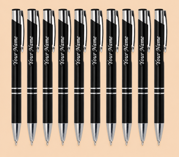 Personalized Premium Metal Ballpoint Pen – Black & Silver, Smooth Writing Pen with Custom Name Engraving