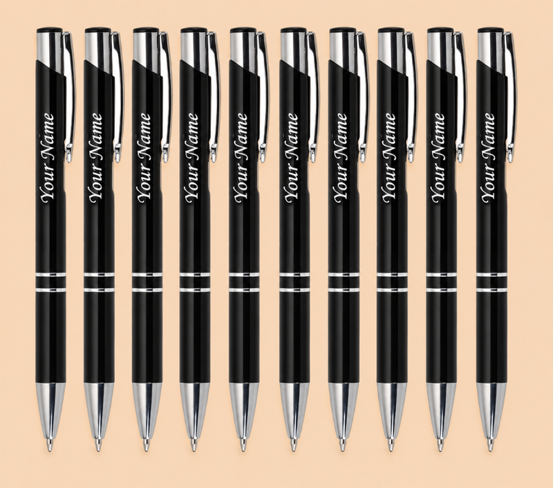Personalized Premium Metal Ballpoint Pen – Black & Silver, Smooth Writing Pen with Custom Name Engraving