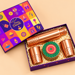 Premium Copper Diwali Gift Set with Bottle, Glasses & Decorative Box