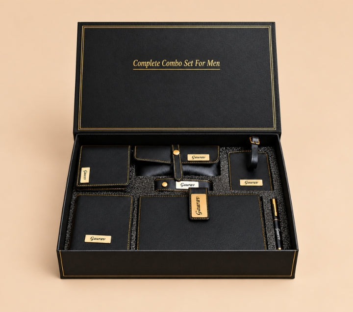 Personalized Travel Gift Set – Wallet, Keychain & Passport Cover, Navy, Brown & Black