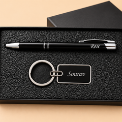 Personalized Pen & Keychain Gift Set – Rose & Sourav