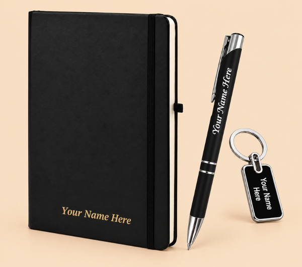Personalized A5 Notebook Gift Set – Custom Name Diary, Pen & Keychain