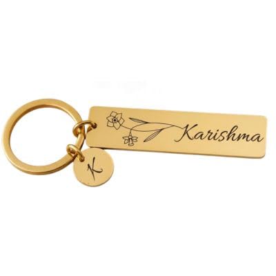 Customized Name Keychain for Men & Women | Personalized Stainless Steel Keyring with Initial Charm | Engraved Name Tag Keychain Gift for Birthday, Anniversary & Special Occasions