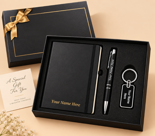 Personalized A5 Notebook Gift Set – Custom Name Diary, Pen & Keychain