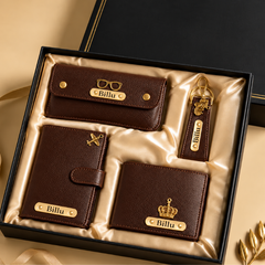 Personalized Gift Hamper Set – Wallet, Keychain, Passport Cover & Sunglasses Case, Assorted Colours