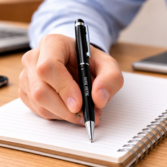 Personalized Premium Black Ballpoint Pen with Stylus – Elegant Gift Pen