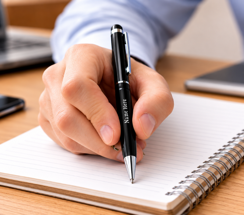 Personalized Premium Black Ballpoint Pen with Stylus – Elegant Gift Pen