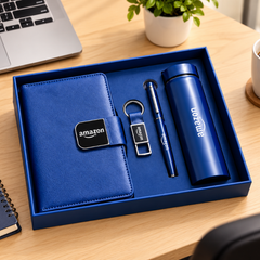 Premium Corporate Gift Set – PU Notebook, Stainless Steel Flask, Pen & Keychain | Models 3099–3102