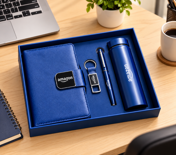 Premium Corporate Gift Set – PU Notebook, Stainless Steel Flask, Pen & Keychain | Models 3099–3102