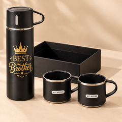 Personalized Bottle & Mug Gift Set – Name-Printed Bottle with 2 Mugs, Assorted Colours