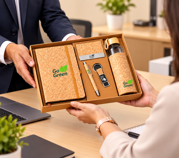 Eco-Friendly Cork Gift Set with Notebook, Bottle, Pen & Keychain