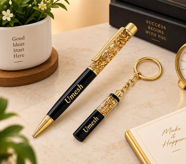 Personalized Gift Hamper Set – Pen & Keychain, Black