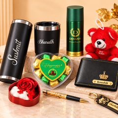 Personalized Luxury Gift Hamper with Teddy Bear, Wallet, Tumbler & Chocolates