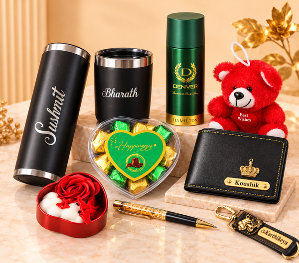 Personalized Luxury Gift Hamper with Teddy Bear, Wallet, Tumbler & Chocolates