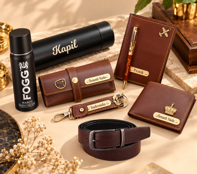 Personalized Premium Gift Hamper for Men with Wallet, Belt & Accessories