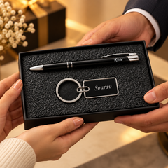 Personalized Pen & Keychain Gift Set – Rose & Sourav
