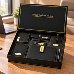 Personalized Travel Gift Set – Wallet, Keychain & Passport Cover, Navy, Brown & Black