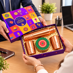 Premium Copper Diwali Gift Set with Bottle, Glasses & Decorative Box