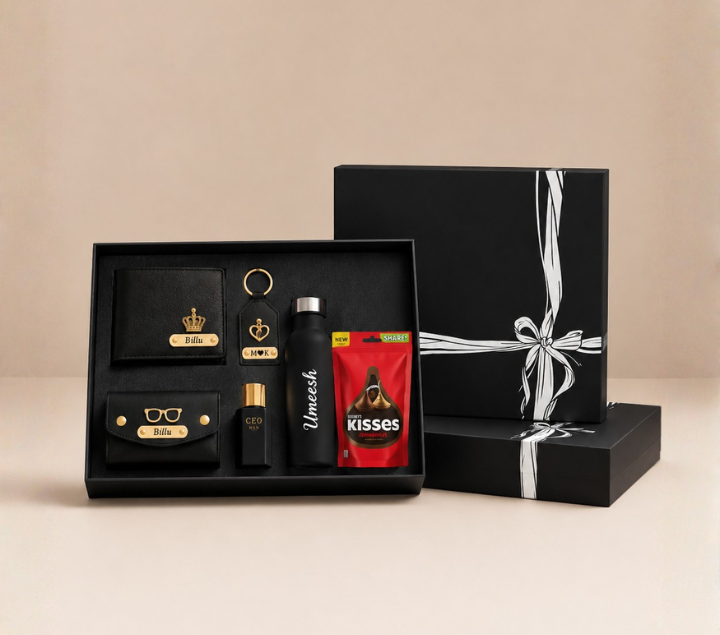 Personalized Gift Hamper Set – Wallet, Bottle, Keychain & Eyewear Case
