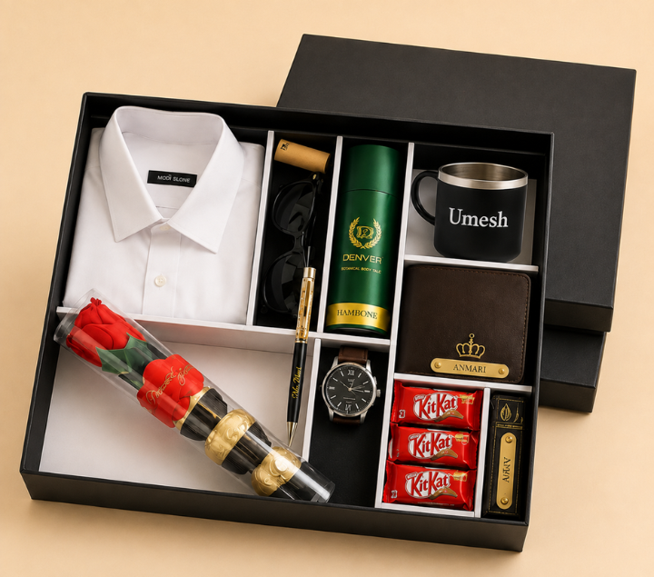Personalized Couple Gift Hamper Set – Wallet, Watch, Mug & Perfume